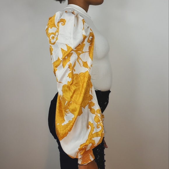 Mustard & White Mixed Fabric Knit Bodysuit - Picture 6 of 6